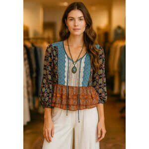 Angie Multicolor Boho Blouse - Size L
